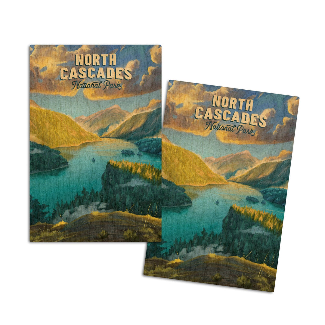 North Cascades National Park, Washington, Oil Painting National Park Series, Lantern Press Artwork, Wood Signs and Postcards Wood Lantern Press 4x6 Wood Postcard Set 