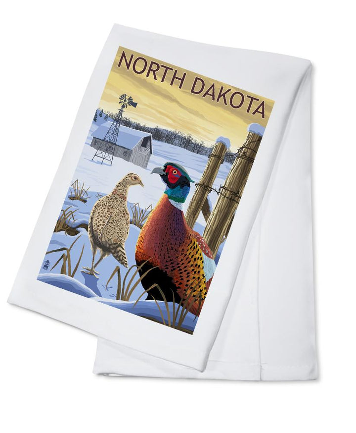 North Dakota, Pheasants, Lantern Press Artwork, Towels and Aprons Kitchen Lantern Press Cotton Towel 