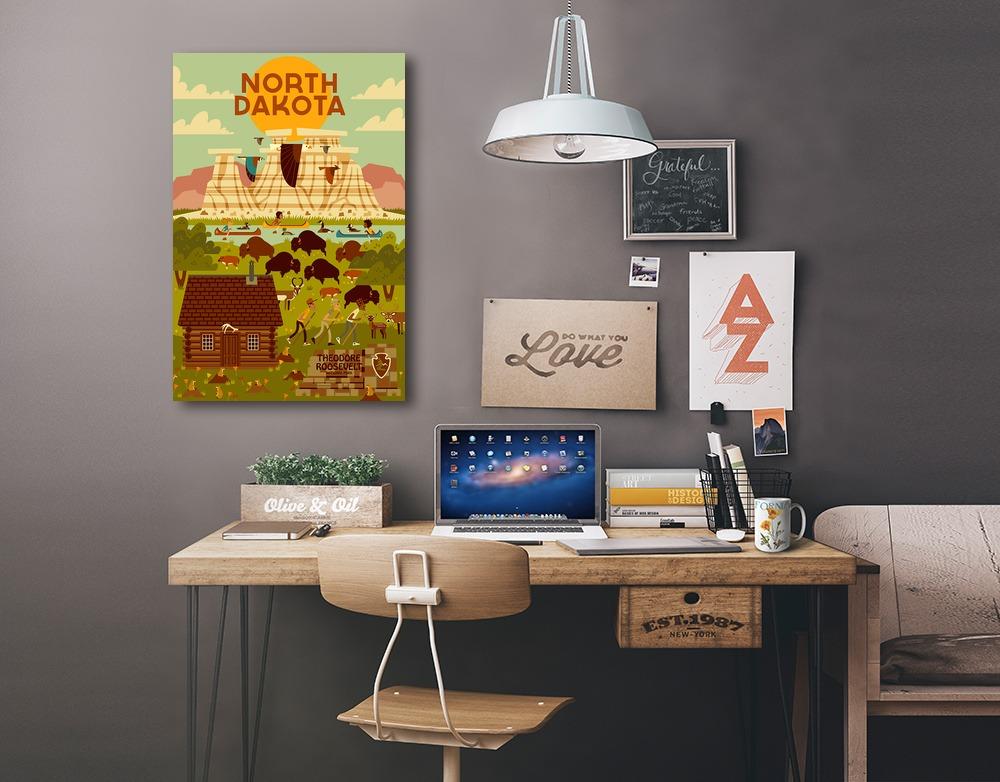 North Dakota, Theodore Roosevelt National Park, Geometric National Park Series, Lantern Press Artwork, Stretched Canvas Canvas Lantern Press 