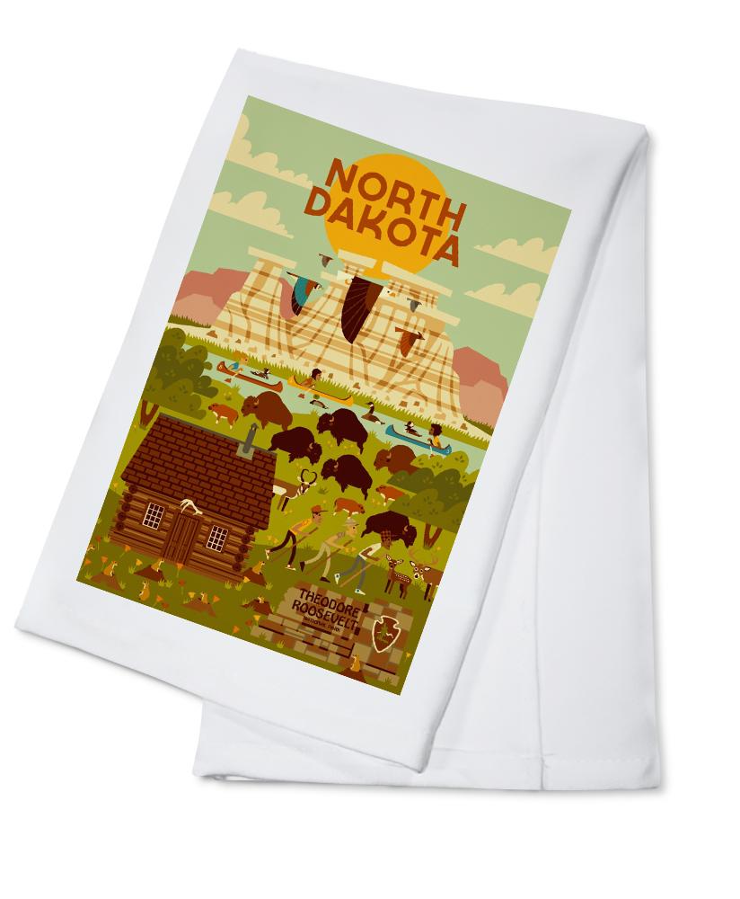 North Dakota, Theodore Roosevelt National Park, Geometric National Park Series, Lantern Press Artwork, Towels and Aprons Kitchen Lantern Press Cotton Towel 