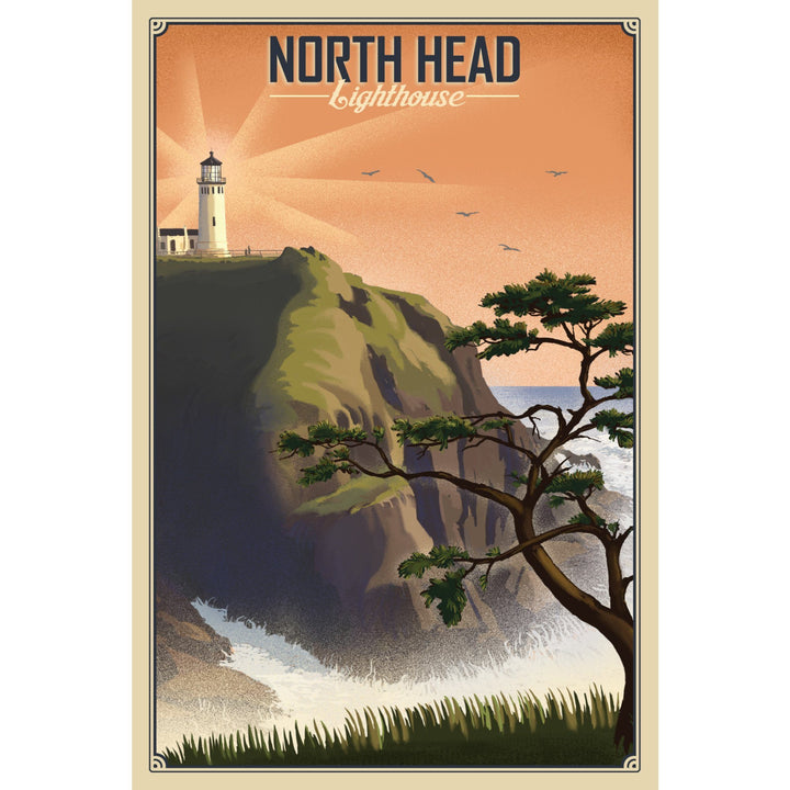 North Head Lighthouse, Lithograph, Lantern Press Artwork, Stretched Canvas Canvas Lantern Press 