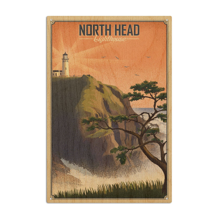 North Head Lighthouse, Lithograph, Lantern Press Artwork, Wood Signs and Postcards Wood Lantern Press 10 x 15 Wood Sign 