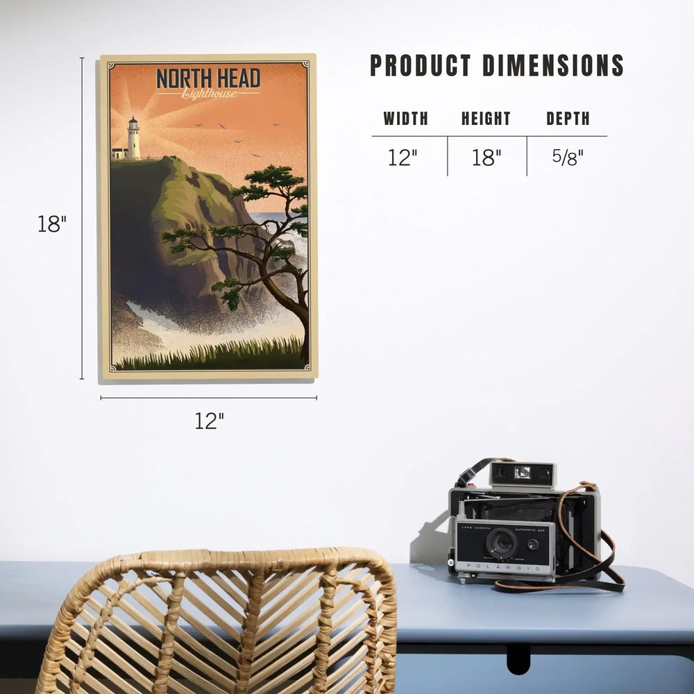 North Head Lighthouse, Lithograph, Lantern Press Artwork, Wood Signs and Postcards Wood Lantern Press 