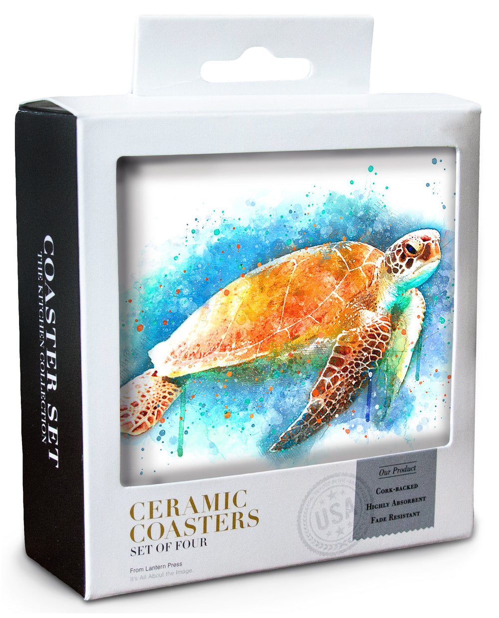 North Shore, Hawaii, Sea Turtle, Watercolor, Lantern Press Artwork, Coaster Set Coasters Lantern Press 