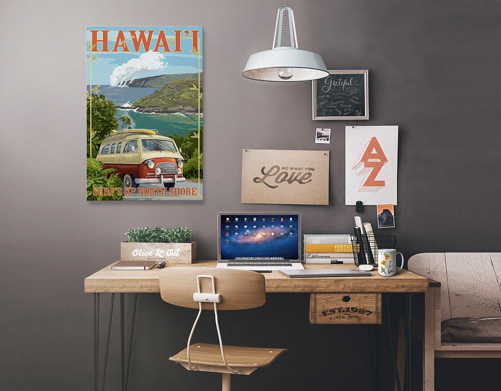 North Shore, Hawaii, Surf's Up, Camper Van, Lantern Press Artwork, Stretched Canvas Canvas Lantern Press 