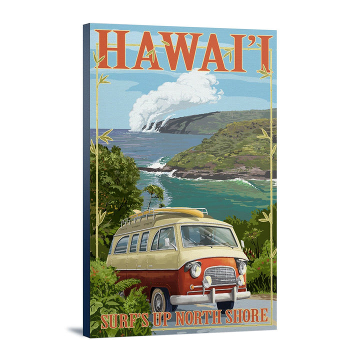 North Shore, Hawaii, Surf's Up, Camper Van, Lantern Press Artwork, Stretched Canvas Canvas Lantern Press 