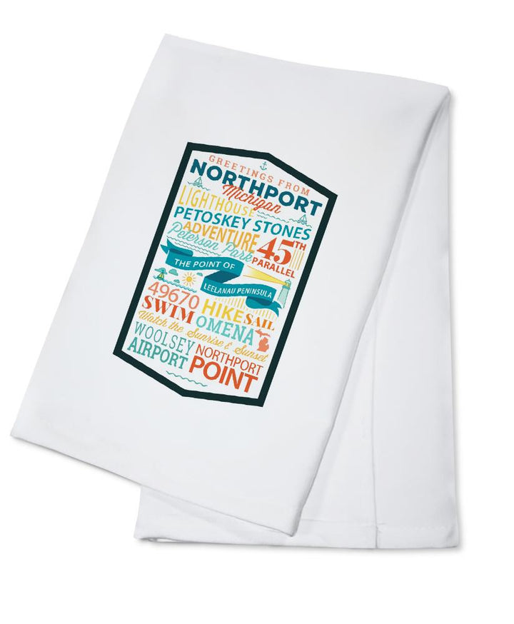 Northport, Michigan, Typography, Contour, Lantern Press Artwork, Towels and Aprons Kitchen Lantern Press 