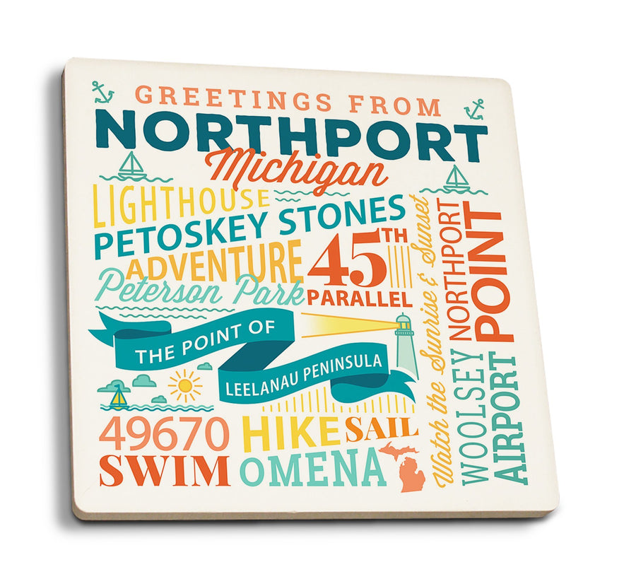 Northport, Michigan, Typography, Lantern Press Artwork, Coaster Set Coasters Lantern Press 
