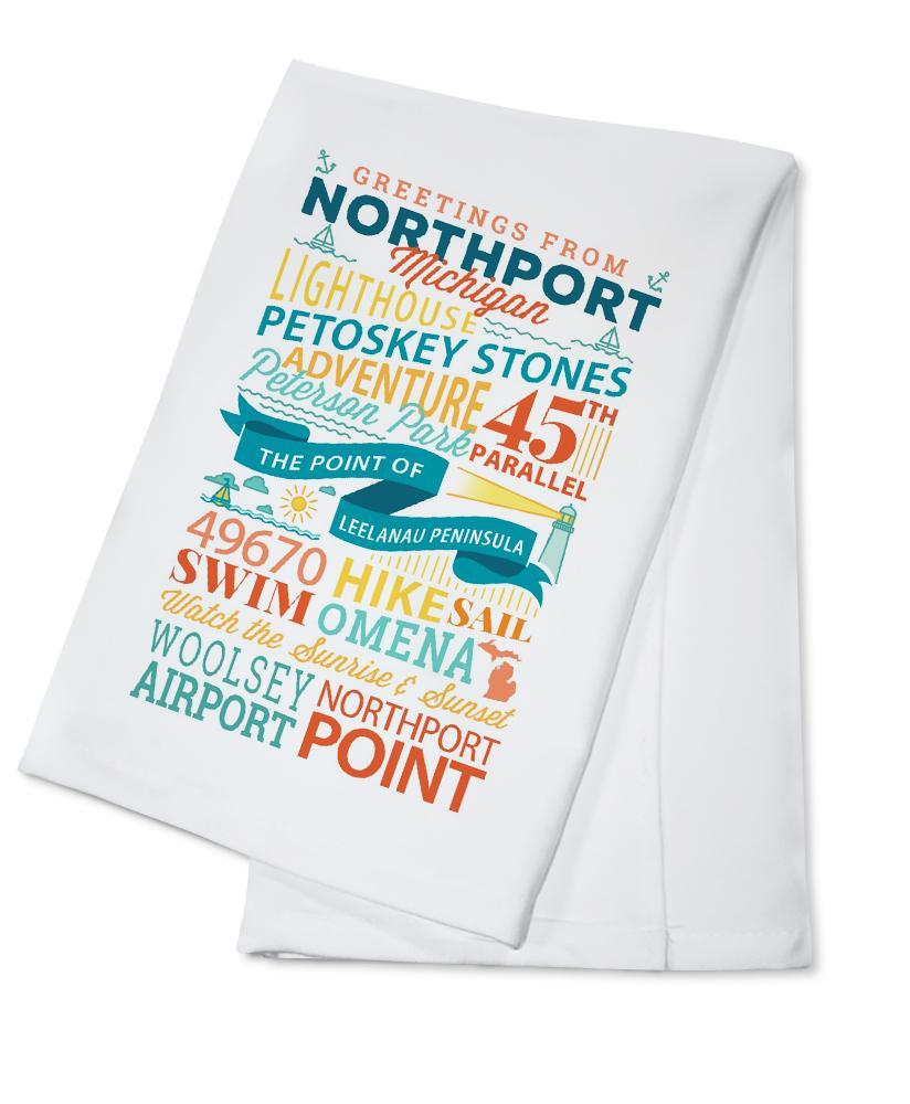 Northport, Michigan, Typography, Lantern Press Artwork, Towels and Aprons Kitchen Lantern Press 