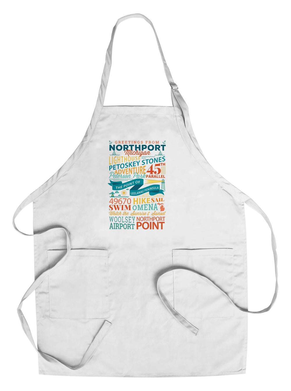 Northport, Michigan, Typography, Lantern Press Artwork, Towels and Aprons Kitchen Lantern Press Chef's Apron 