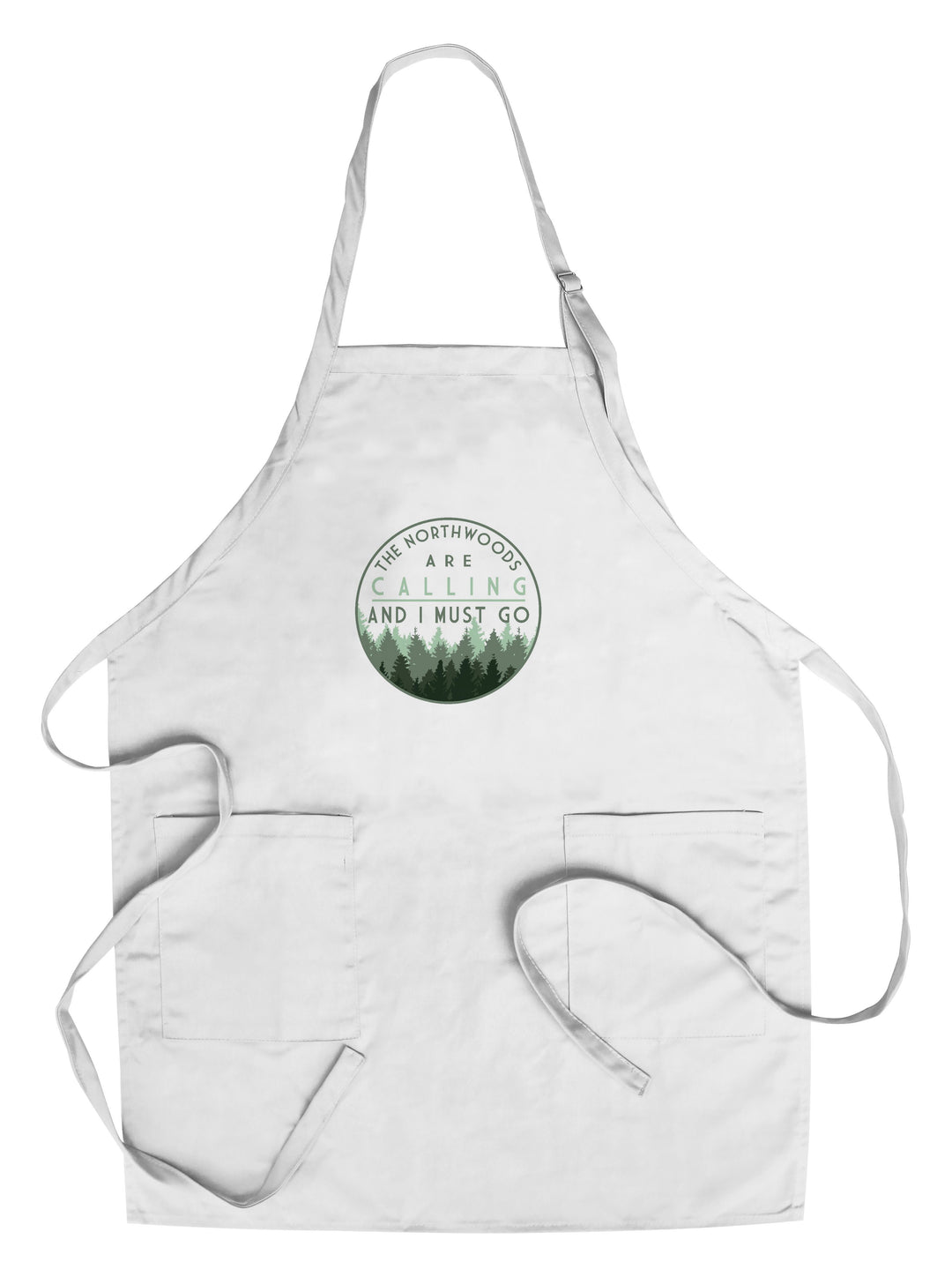 Northwoods, Wisconsin, Northwoods Calling & I Must Go, Pine Trees, Contour, Lantern Press Artwork, Towels and Aprons Kitchen Lantern Press Chef's Apron 