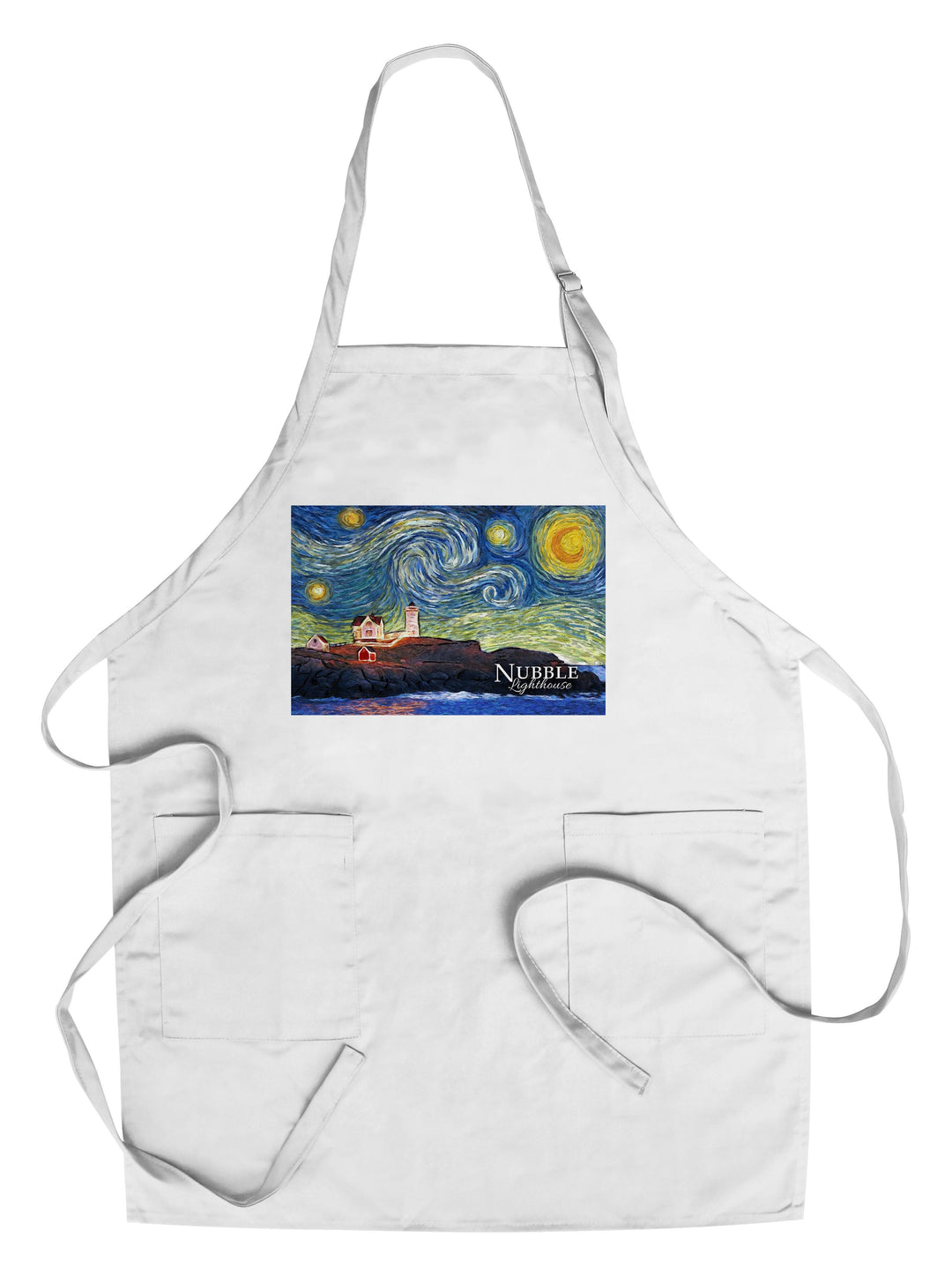 Nubble Lighthouse, Maine, Starry Night, Lantern Press Artwork, Towels and Aprons Kitchen Lantern Press Chef's Apron 