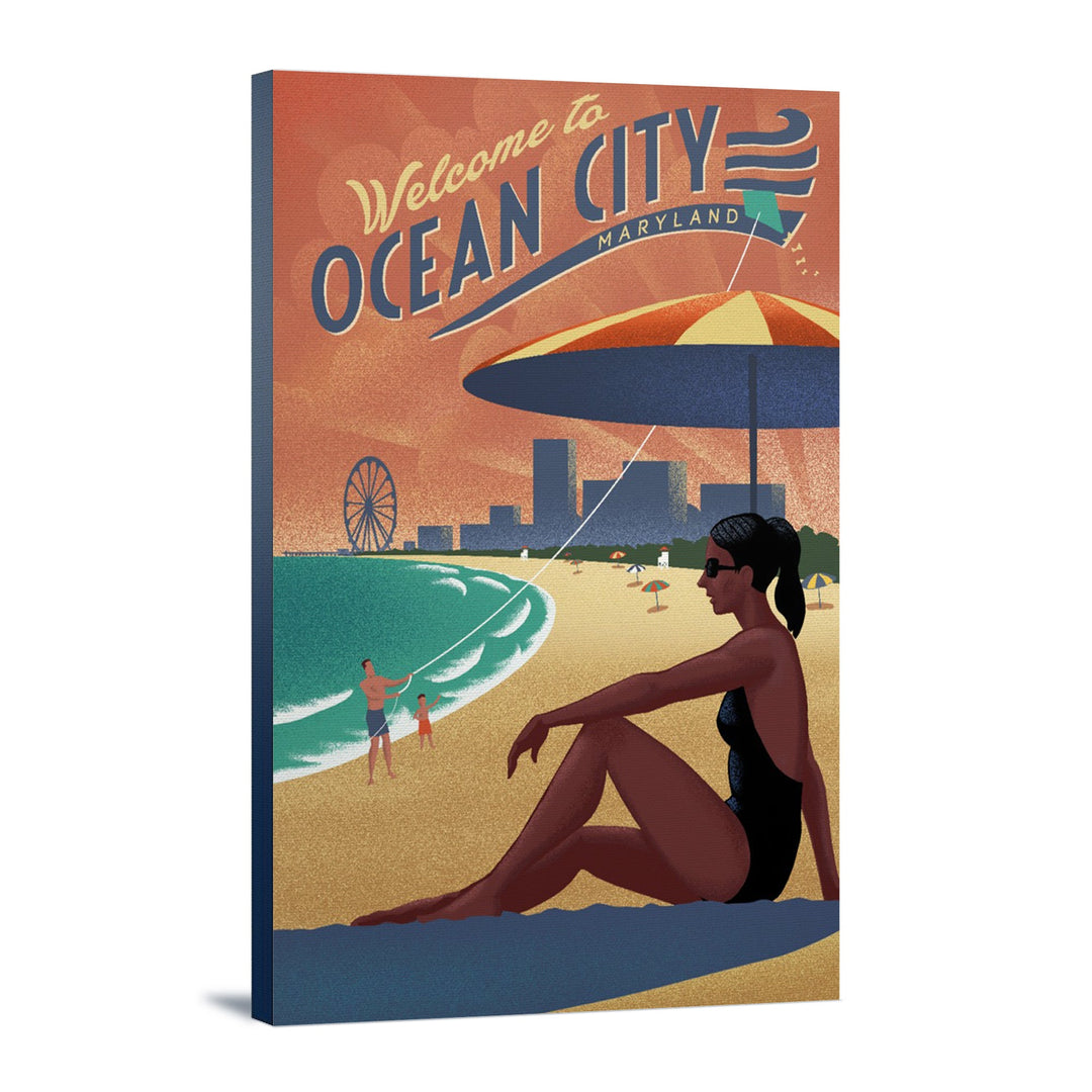 Ocean City, Maryland, Lithograph, Lantern Press Artwork, Stretched Canvas Canvas Lantern Press 12x18 Stretched Canvas 