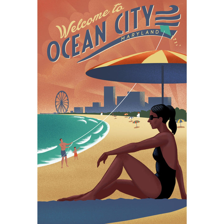 Ocean City, Maryland, Lithograph, Lantern Press Artwork, Stretched Canvas Canvas Lantern Press 