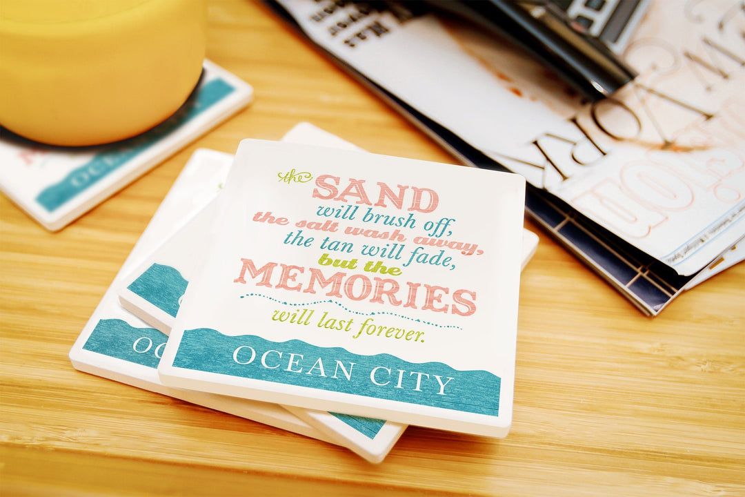 Ocean City, New Jersey, Beach Memories Last Forever, Lantern Press Artwork, Coaster Set Coasters Lantern Press 