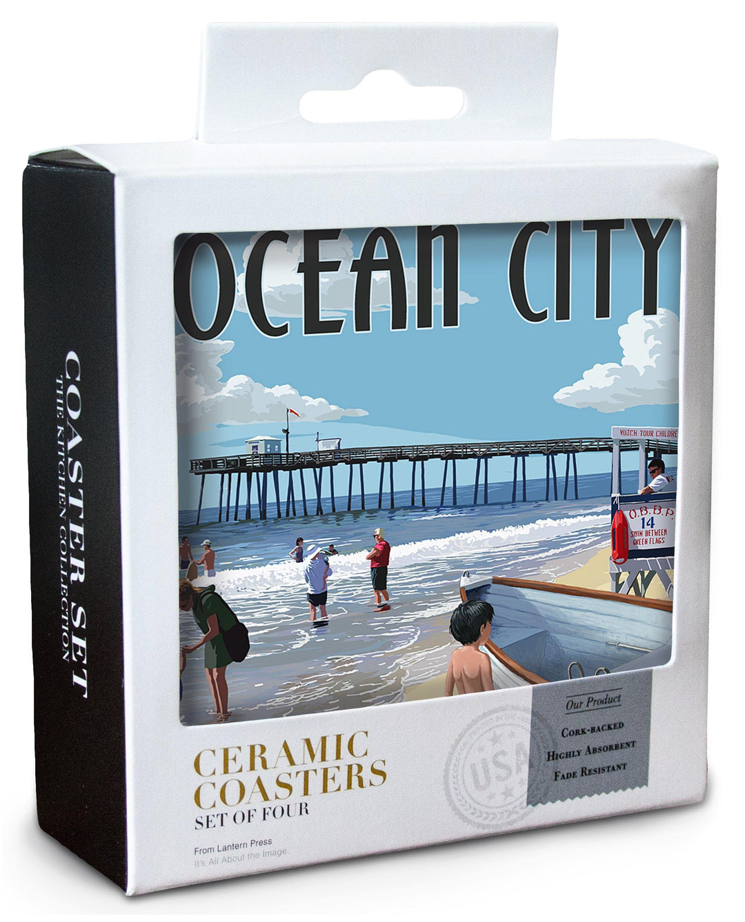Ocean City, New Jersey, Lifeguard Stand, Lantern Press Artwork, Coaster Set Coasters Lantern Press 