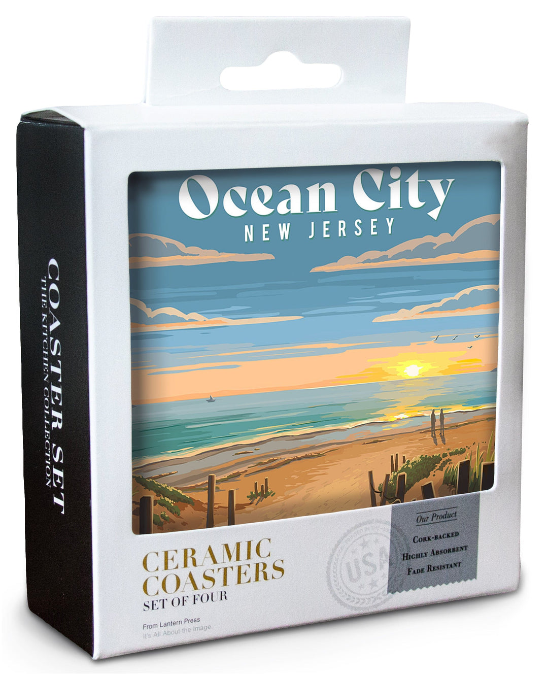 Ocean City, New Jersey, Painterly, Sand Soul Sun, Beach Path Coasters Lantern Press 