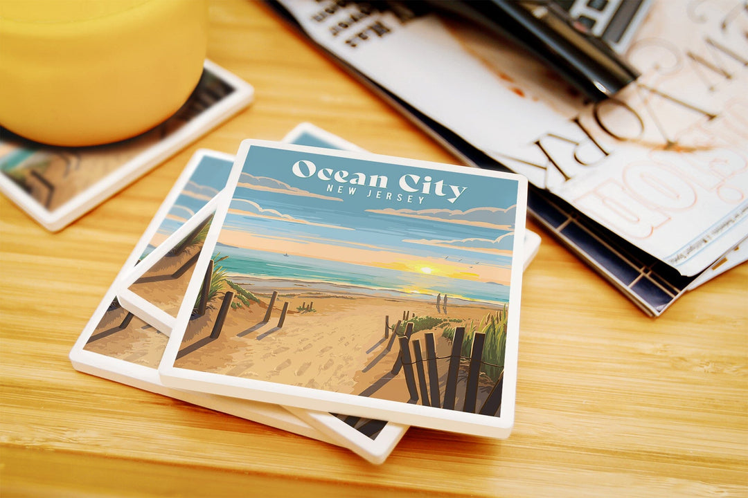 Ocean City, New Jersey, Painterly, Sand Soul Sun, Beach Path Coasters Lantern Press 