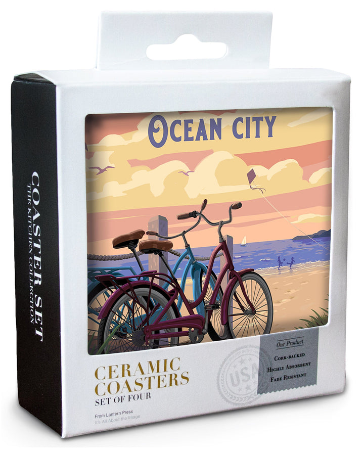 Ocean City, New Jersey, Painterly, The Beach Is Calling, Beach Bikes Coasters Lantern Press 