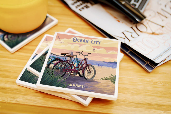 Ocean City, New Jersey, Painterly, The Beach Is Calling, Beach Bikes Coasters Lantern Press 