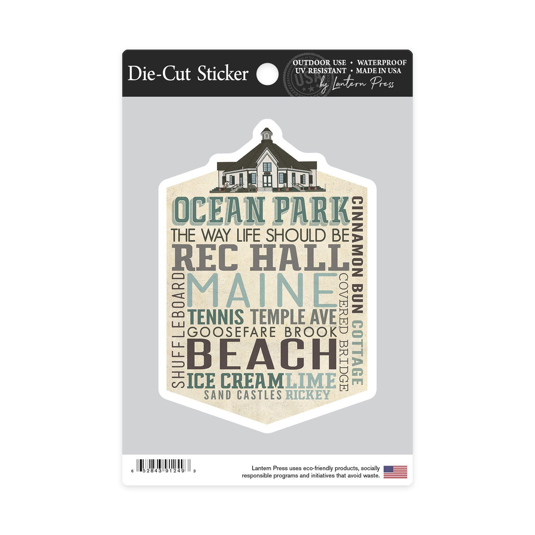 Ocean Park, Maine, Typography, Contour, Lantern Press Artwork, Vinyl Sticker Sticker Lantern Press 