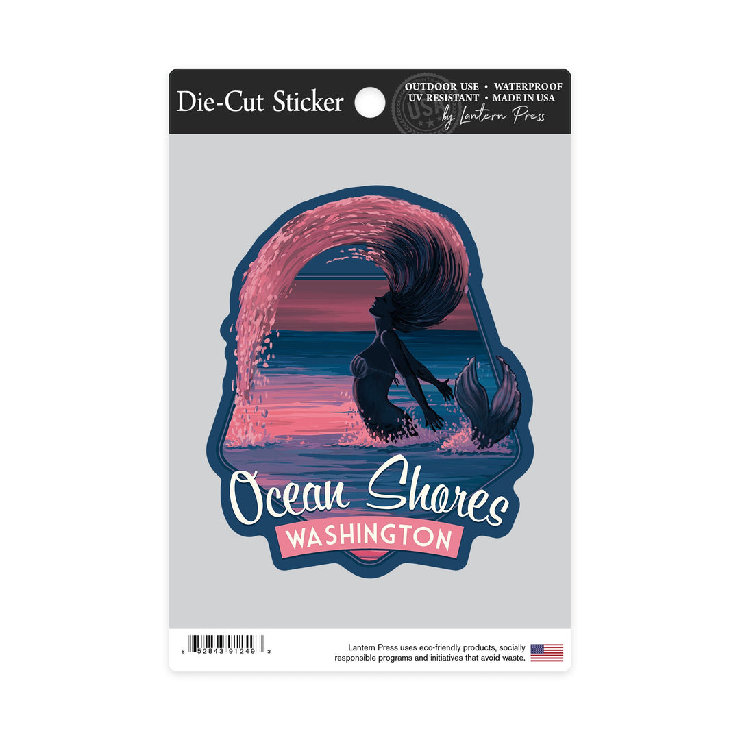 Ocean Shores, Washington, Mermaid Silhouette, Contour Sticker Lantern Press 