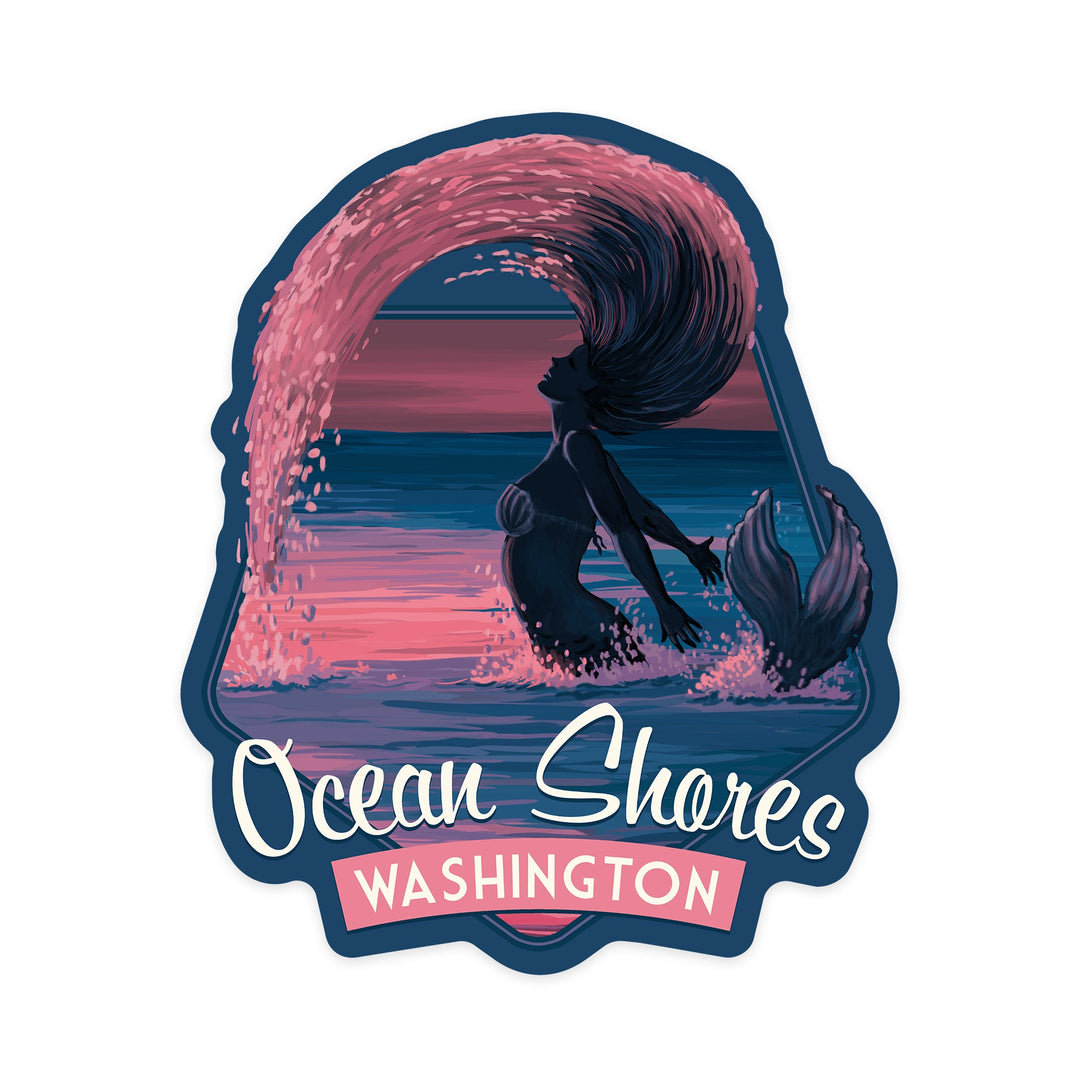 Ocean Shores, Washington, Mermaid Silhouette, Contour Sticker Lantern Press 