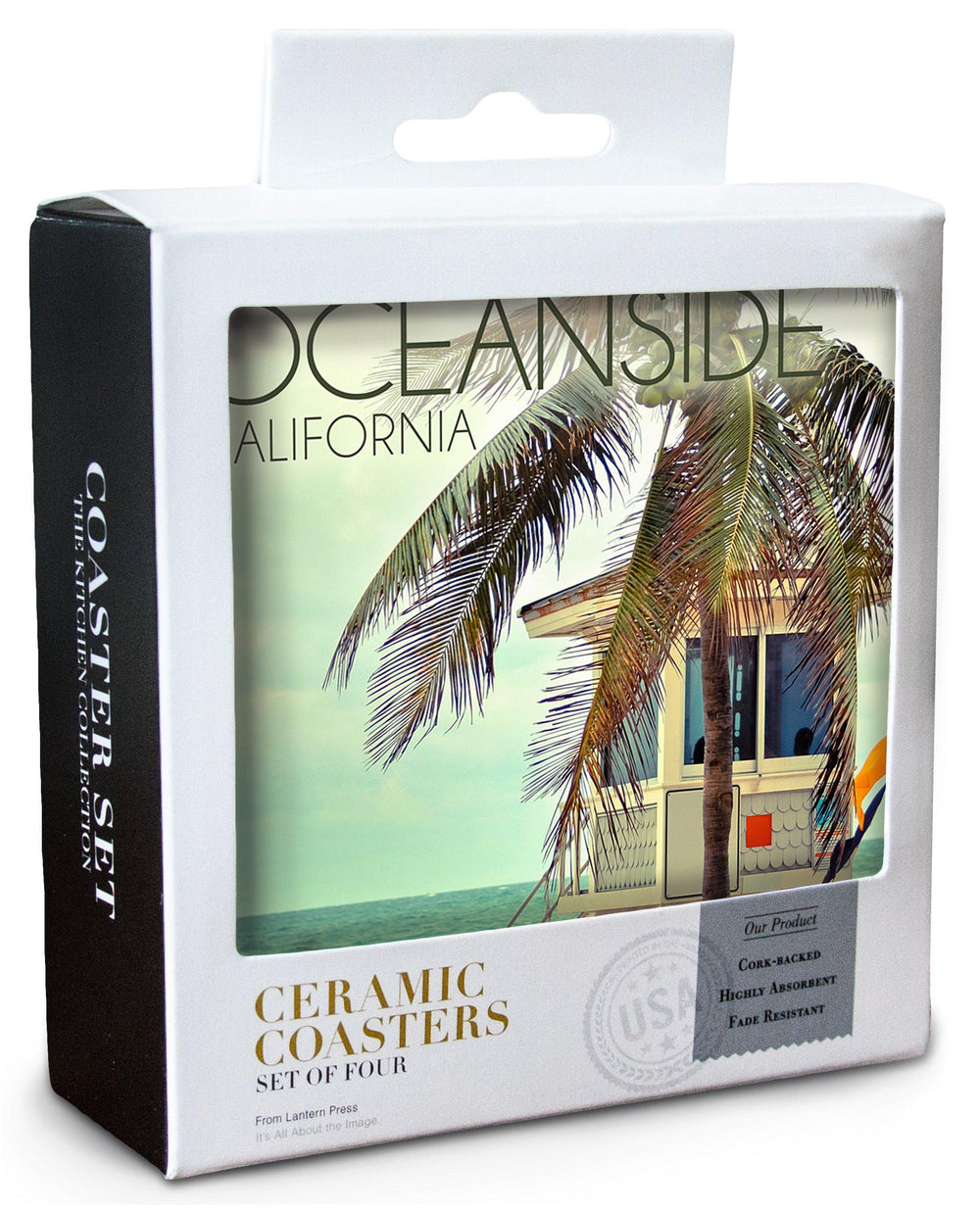 Oceanside, California, Lifeguard Shack and Palm, Lantern Press Photography, Coaster Set Coasters Lantern Press 