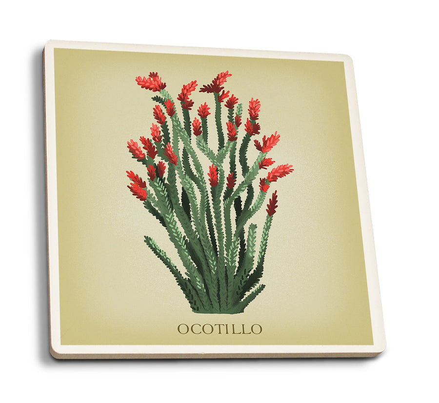 Ocotillo, Vintage Flora, Lantern Press Artwork, Coaster Set Coasters Lantern Press 