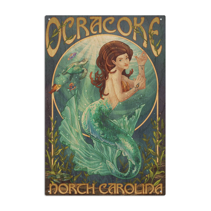 Ocracoke, North Carolina, Mermaid, Lantern Press Poster, Wood Signs and Postcards Wood Lantern Press 10 x 15 Wood Sign 