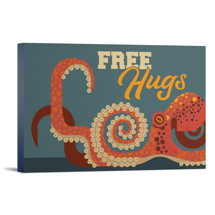 Octopus, Geometric, Free Hugs, Lantern Press Artwork, Stretched Canvas Canvas Lantern Press 12x18 Stretched Canvas 