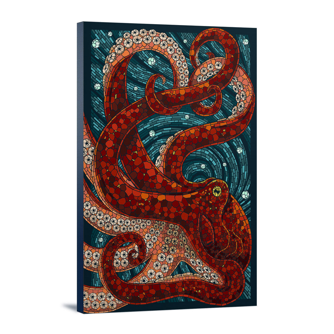 Octopus, Paper Mosaic, Lantern Press Artwork, Stretched Canvas Canvas Lantern Press 12x18 Stretched Canvas 