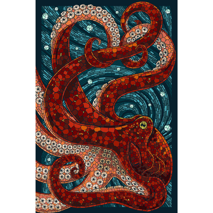 Octopus, Paper Mosaic, Lantern Press Artwork, Stretched Canvas Canvas Lantern Press 