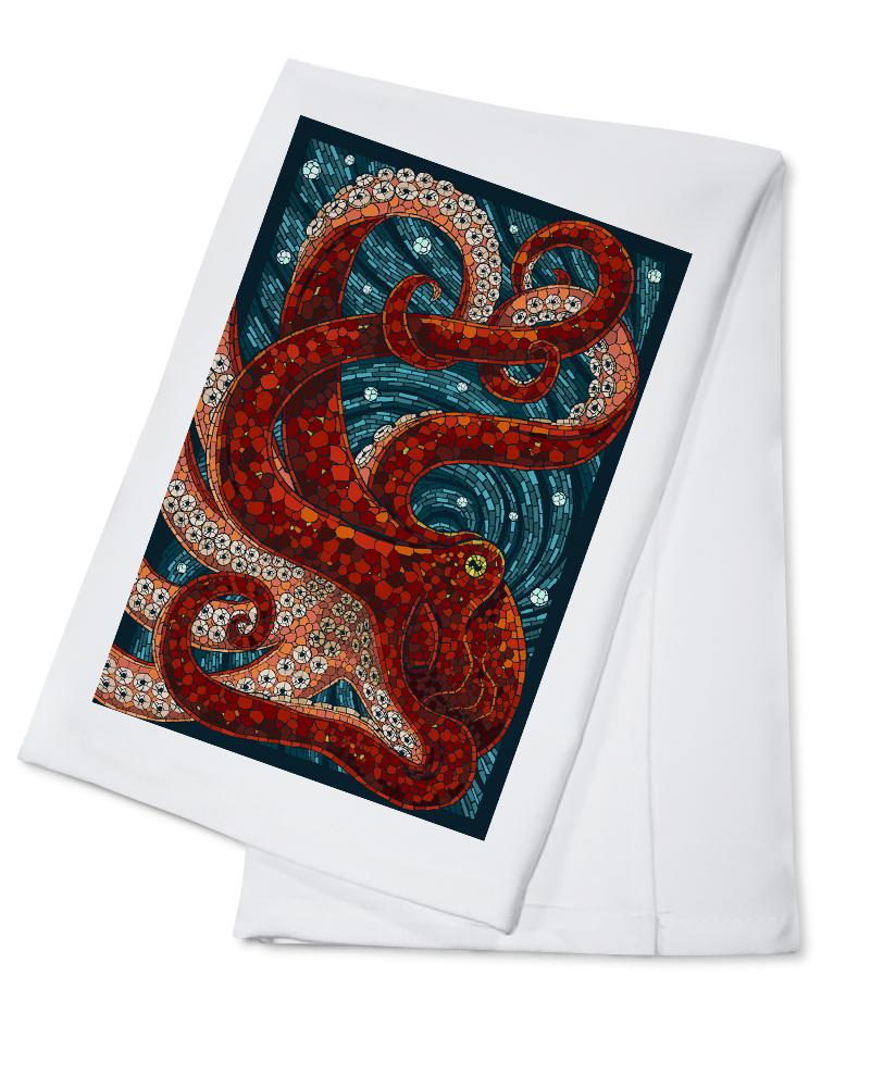 Octopus, Paper Mosaic, Lantern Press Artwork, Towels and Aprons Kitchen Lantern Press Cotton Towel 