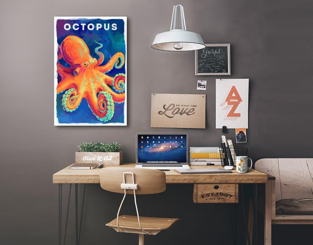 Octopus, Vivid Series, Lantern Press Artwork, Stretched Canvas Canvas Lantern Press 