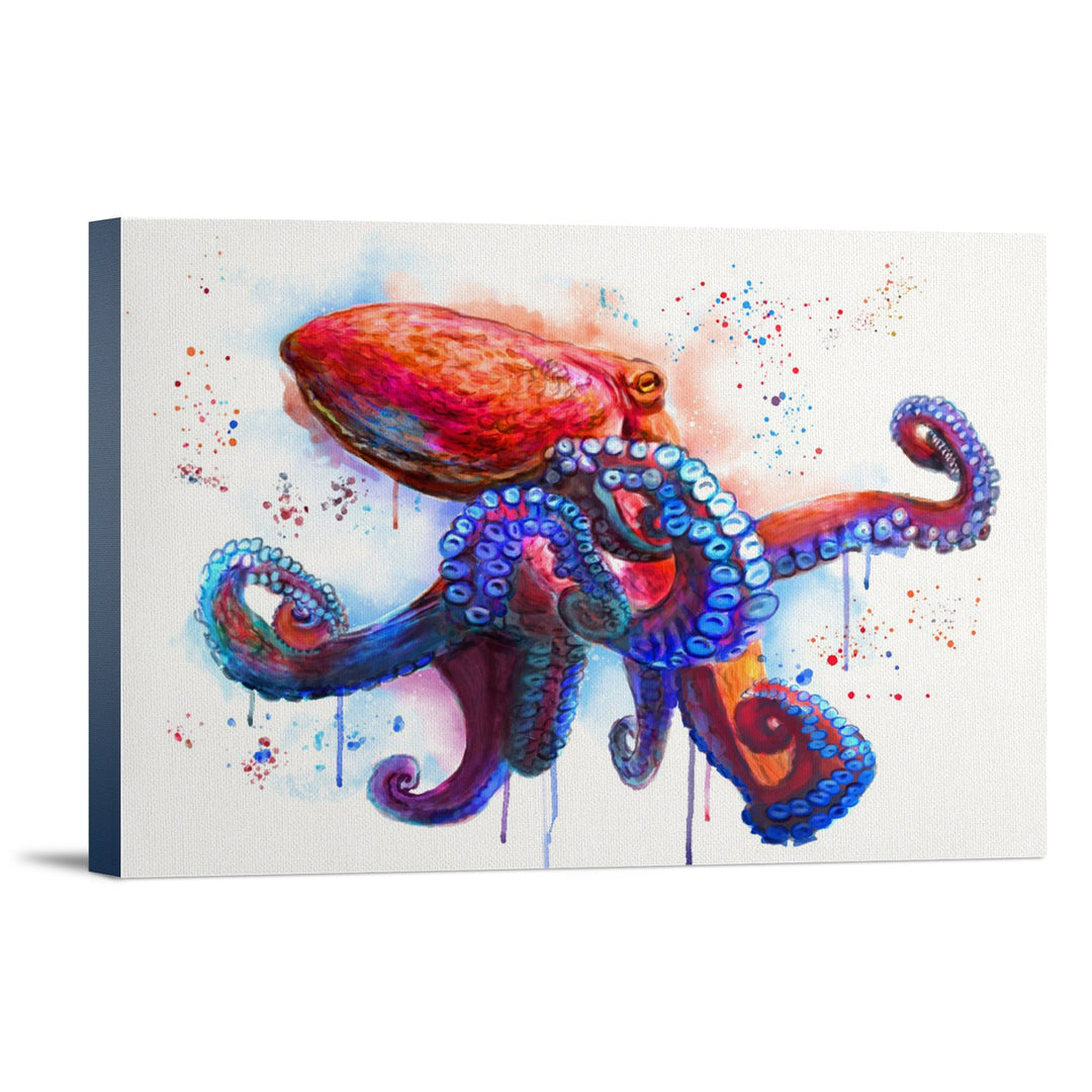 Octopus, Watercolor, Lantern Press Artwork, Stretched Canvas Canvas Lantern Press 12x18 Stretched Canvas 