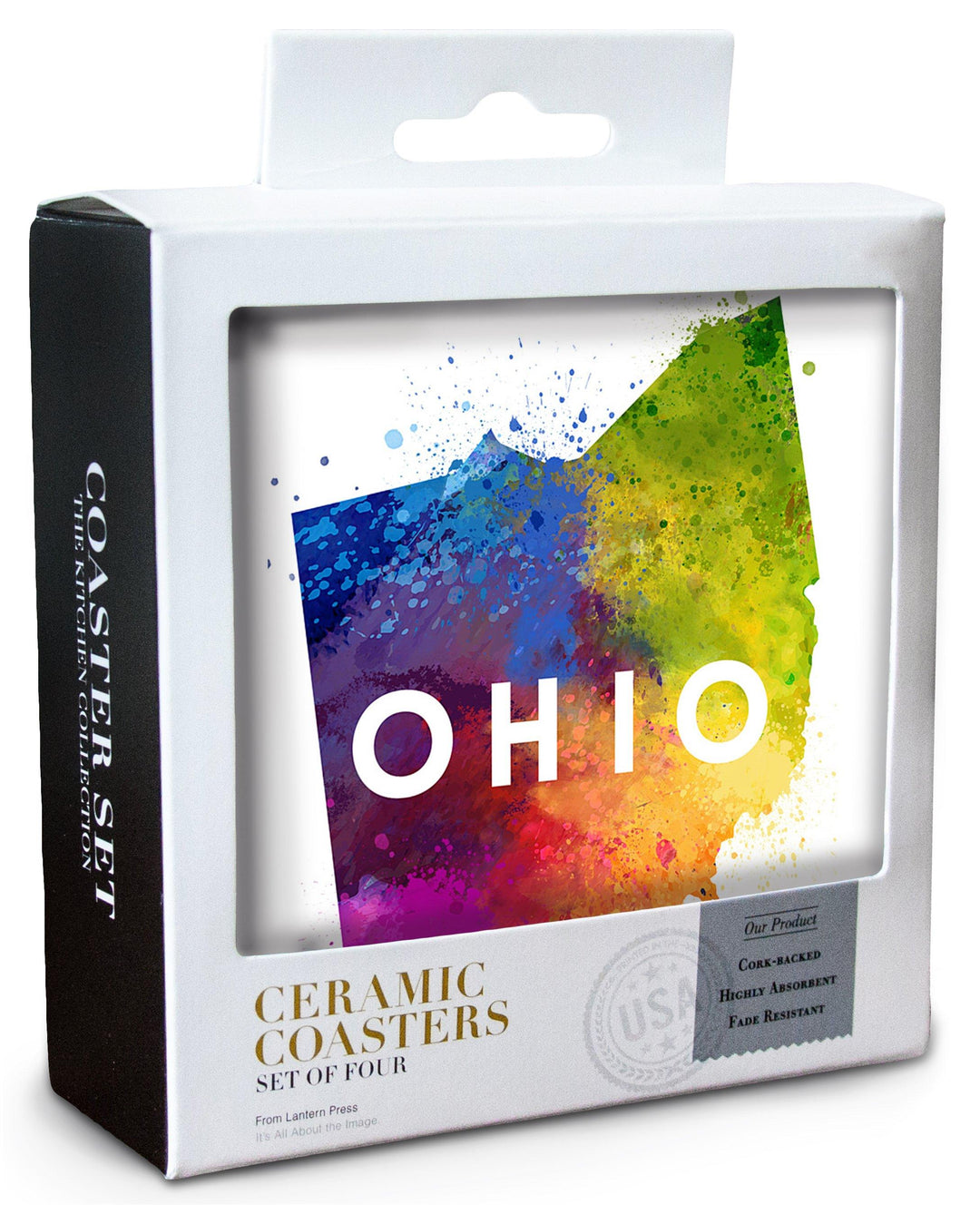 Ohio, State Abstract Watercolor, Contour, Lantern Press Artwork, Coaster Set Coasters Lantern Press 