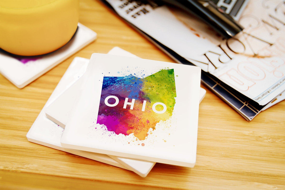 Ohio, State Abstract Watercolor, Contour, Lantern Press Artwork, Coaster Set Coasters Lantern Press 