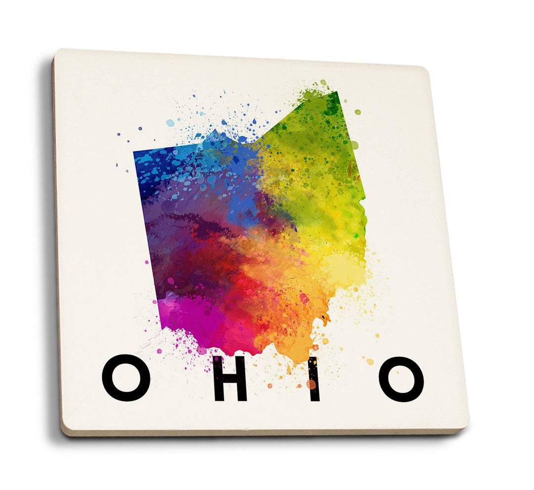 Ohio, State Abstract Watercolor, Lantern Press Artwork, Coaster Set Coasters Lantern Press 