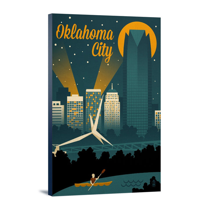 Oklahoma City, Oklahoma, Retro Skyline, Lantern Press Artwork Canvas Lantern Press 