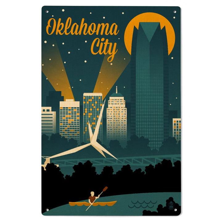 Oklahoma City, Oklahoma, Retro Skyline, Lantern Press Artwork, Wood Signs and Postcards Wood Lantern Press 