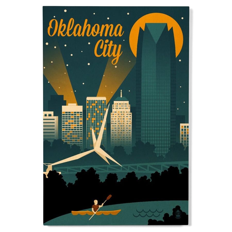 Oklahoma City, Oklahoma, Retro Skyline, Lantern Press Artwork, Wood Signs and Postcards Wood Lantern Press 