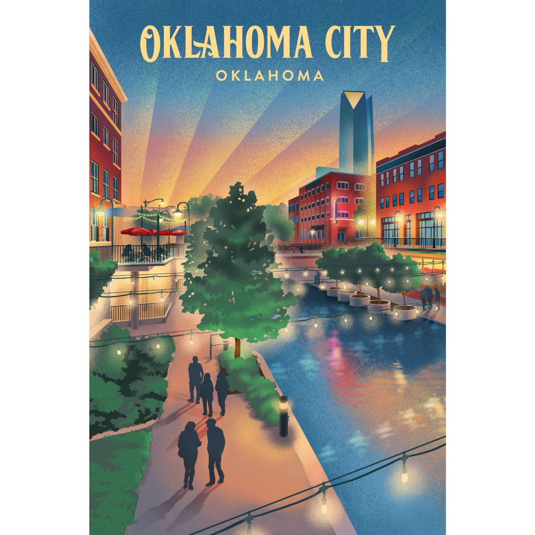 Oklahoma City, Oklahoma, River Walk, Lithograph Kitchen Lantern Press 