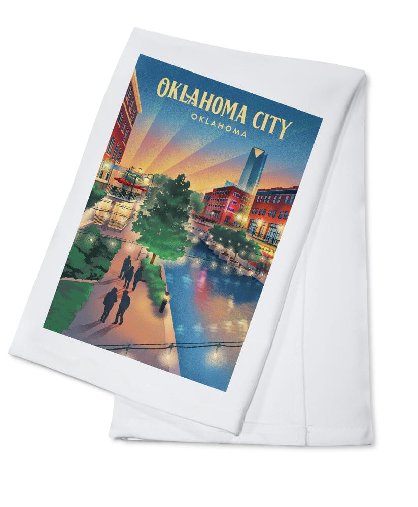 Oklahoma City, Oklahoma, River Walk, Lithograph Kitchen Lantern Press Cotton Towel 