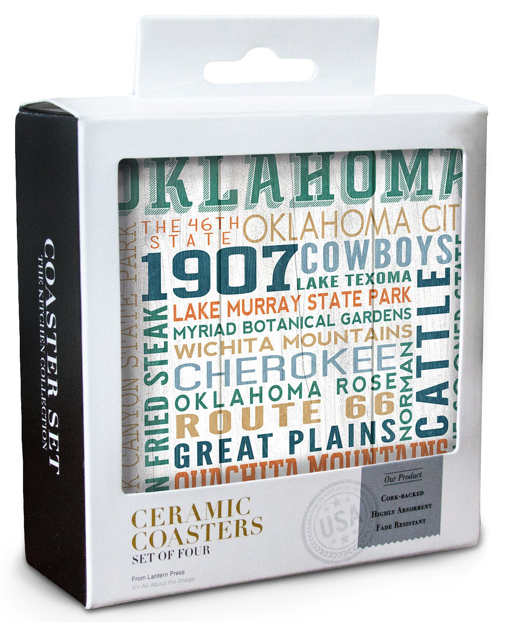 Oklahoma, Rustic Typography, Lantern Press Artwork, Coaster Set Coasters Lantern Press 