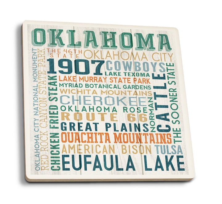 Oklahoma, Rustic Typography, Lantern Press Artwork, Coaster Set Coasters Lantern Press 