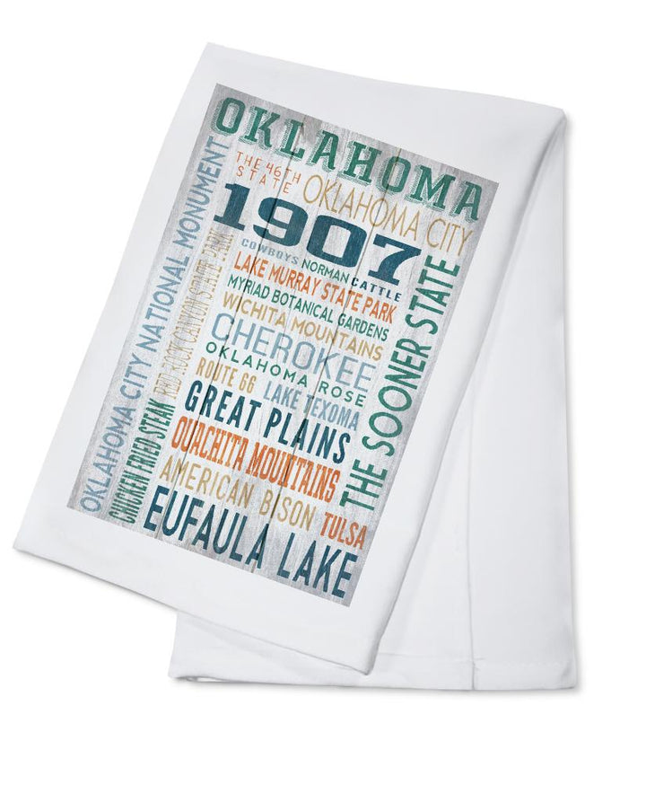 Oklahoma, Rustic Typography, Lantern Press Artwork, Towels and Aprons Kitchen Lantern Press Cotton Towel 