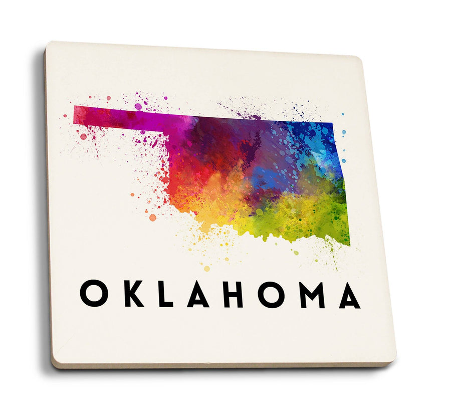 Oklahoma, State Abstract Watercolor, Lantern Press Artwork, Coaster Set Coasters Lantern Press 