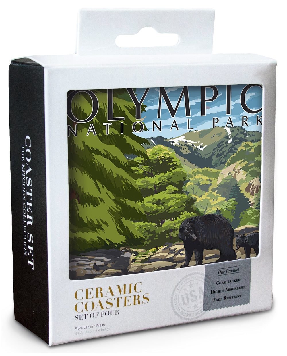 Olympic National Park, Washington, Bear Family & Creek, Lantern Press Artwork, Coaster Set Coasters Lantern Press 