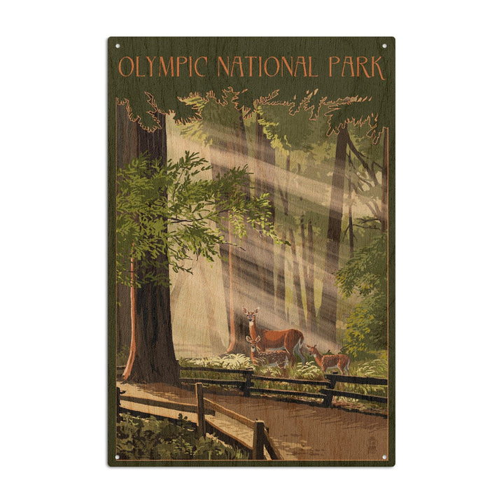 Olympic National Park, Washington, Deer and Fawns, Lantern Press Artwork, Wood Signs and Postcards Wood Lantern Press 10 x 15 Wood Sign 